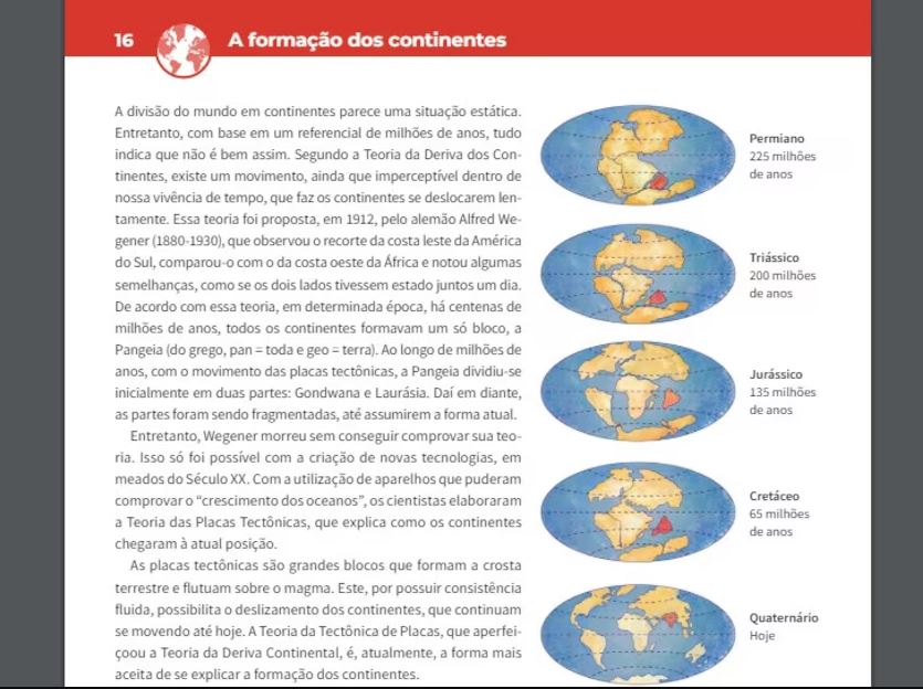 Atlas do IBGE traz dados imprecisos sobre períodos de formação dos continentes Foto: IBGE/Reprodução