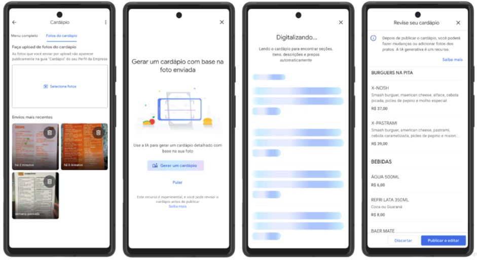 Restaurantes vão poder gerar cardápios no Google a partir de fotos de menus físicos
