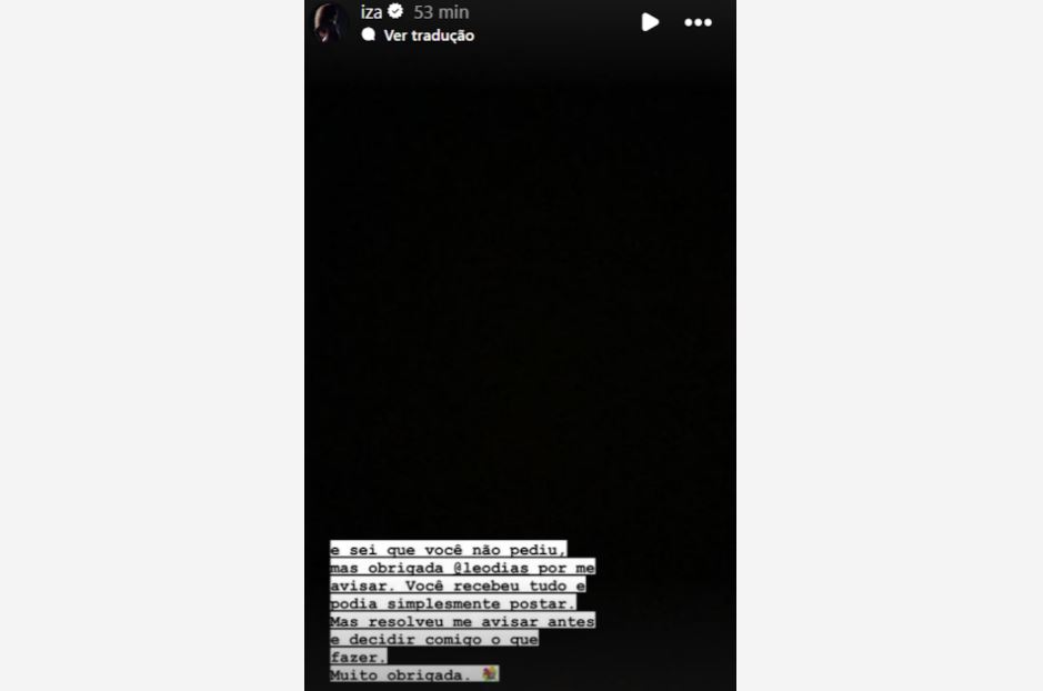 A publicação feita pela cantora revela que quem contou sobre a traição foi o jornalista Leo Dias