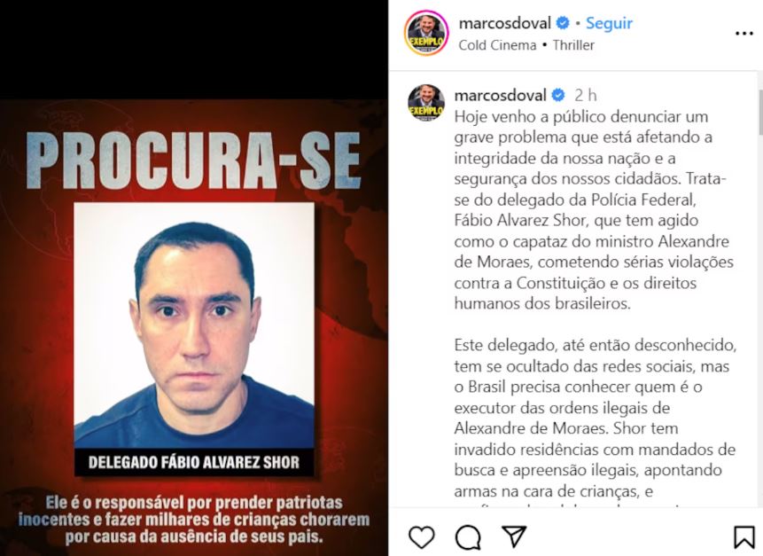 Senador publicou em suas redes sociais montagem com rosto de delegado da PF