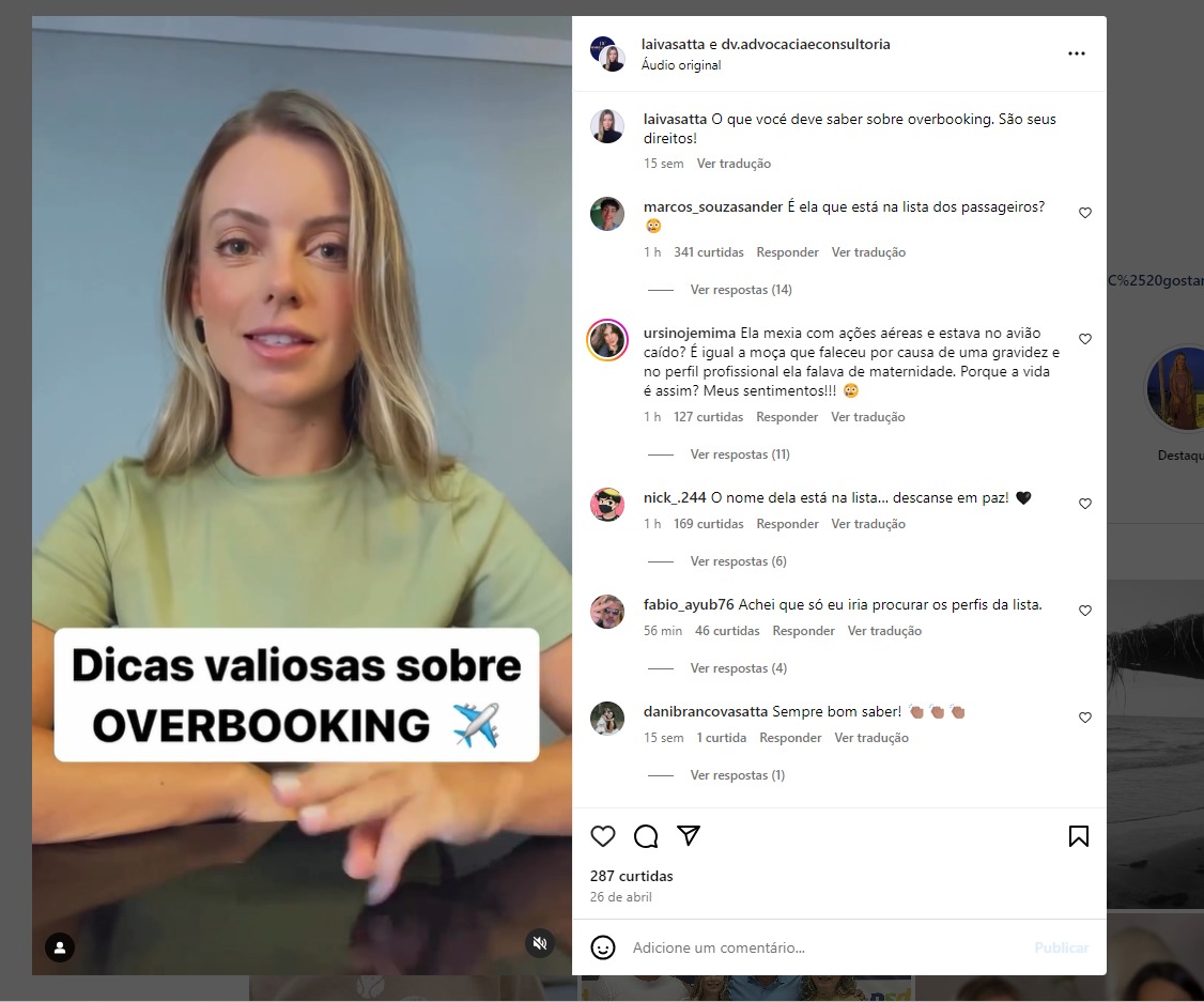 A advogada Laiana Vasatta, de 34 anos, foi uma das vítimas fatais do acidente de avião ocorrido na tarde desta sexta-feira (9), em Vinhedo, no interior de São Paulo. Laiana, que era especialista em Direito Aéreo, estava a bordo do pequeno avião que caiu l