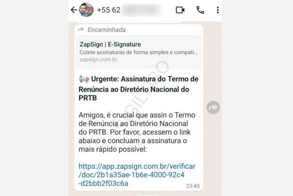 Mensagem atribuída a Avalanche foi juntada nos autos no TSE