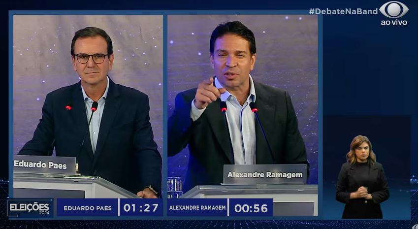 Eduardo Paes e Alexandre Ramagem no debate da TV Band no Rio de Janeiro