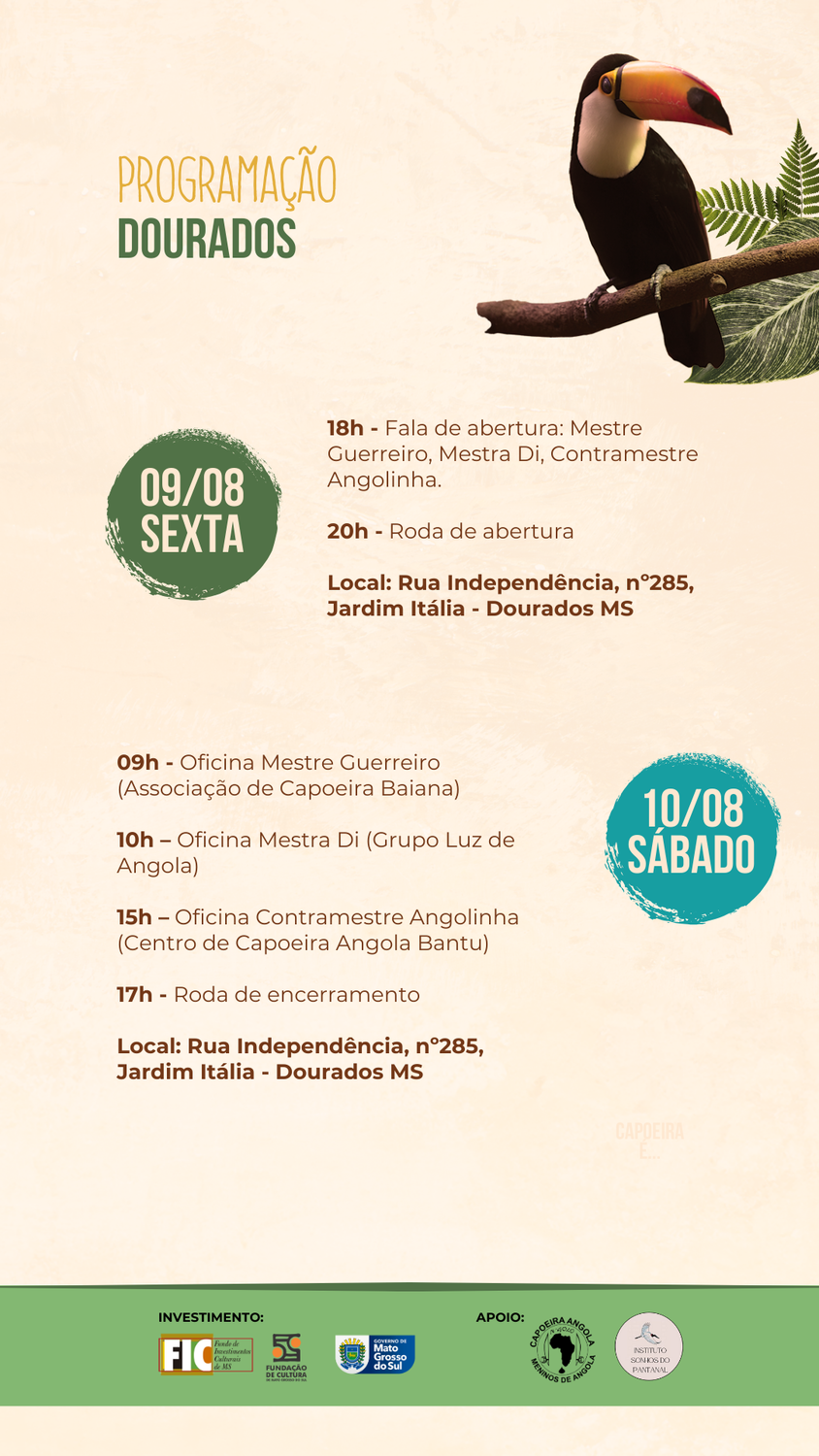 Projeto cultural de capoeira chega a Dourados com mestres e rodas de conversa
