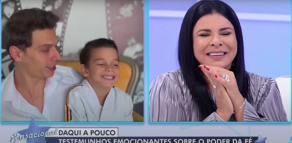 Mara Maravilha recebe homenagens do filho, Miguel, e do marido, Gabriel, no programa 'Sensacional' 