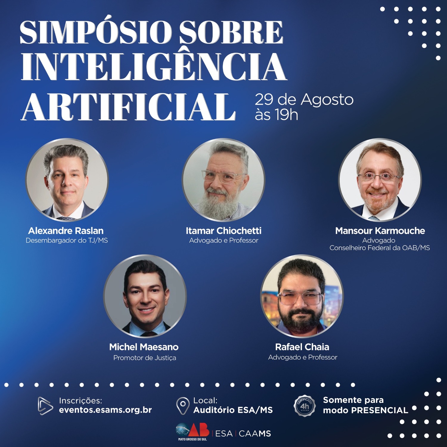 Neste 29 de agosto, a partir das 19h, o auditório da ESA/MS será o palco de um debate que promete mexer com as mentes e as ideias: a interseção entre Inteligência Artificial e o Direito.