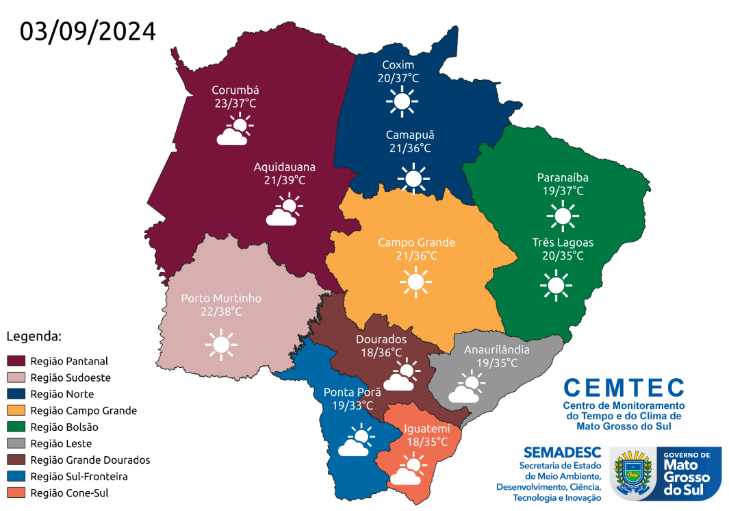 Previsão do tempo para Mato Grosso do Sul