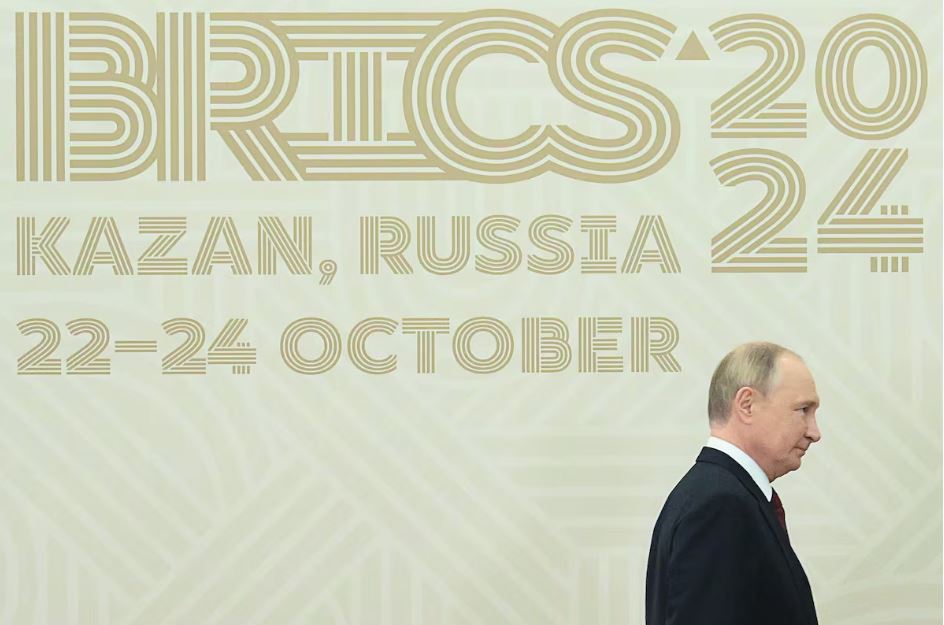 O presidente russo Vladimir Putin durante encontros paralelos à cúpula do Brics em Kazan, na Rússia