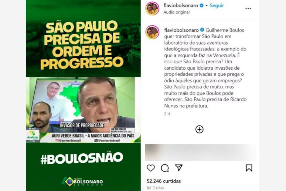 Publicação de Flávio Bolsonaro contra Boulos virou ação na Justiça Eleitoral