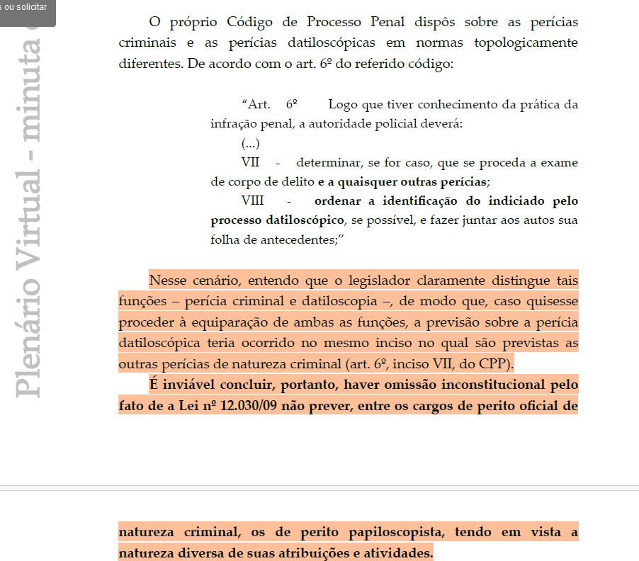 STF confirma: papiloscopistas não são peritos criminais