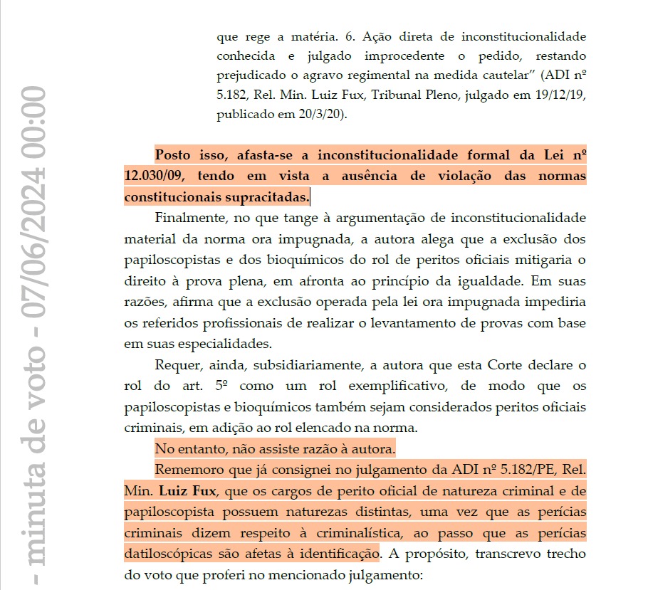 STF confirma: papiloscopistas não são peritos criminais