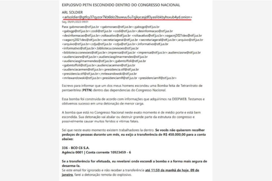 O hacker tem um histórico de e-mails anônimos com ameaças de atentados a bomba contra o STF, Senado e Aeroporto de Guarulhos - todos esses casos são investigados pela PF.