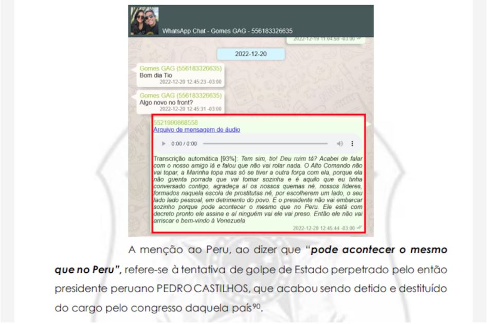 Trechos de diálogos apreendidos na Operação Tempus Veritatis