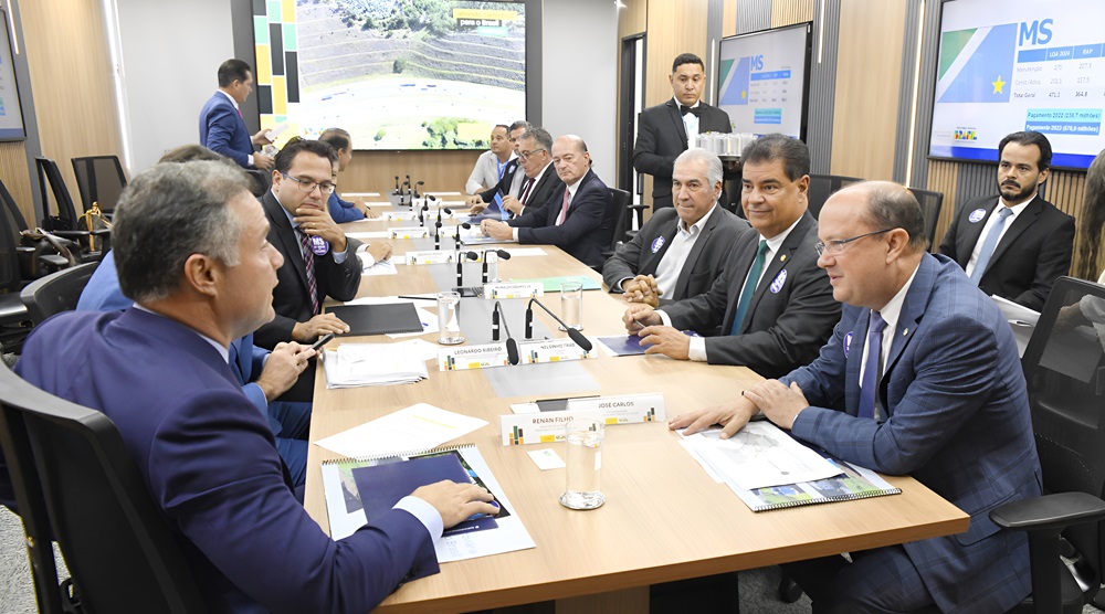Mesa de negociação no Ministério dos Transportes. Representantes de Mato Grosso do Sul apresentam argumentos para a inclusão do ramal de Ponta Porã na nova concessão ferroviária.