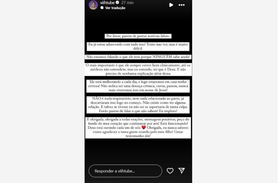 Viih Tube fala sobre estado de saúde do filho, Ravi