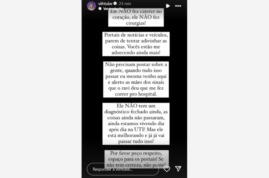 Viih Tube fala sobre estado de saúde do filho, Ravi 