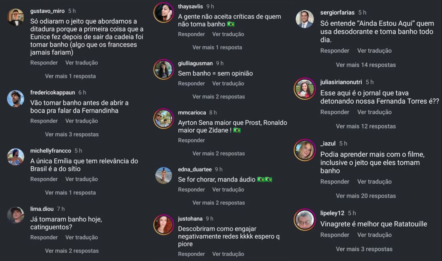 No perfil do Instagram do Le Monde, brasileiro defendem atuação de Fernanda Torres após críticas de crítico francês.