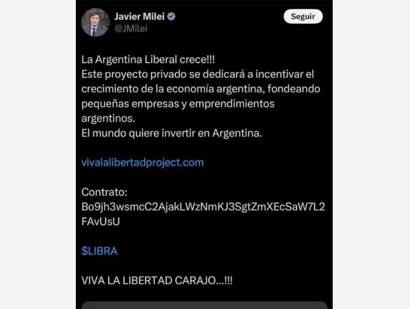 Postagem de Javier Milei que deflagrou crise na Argentina