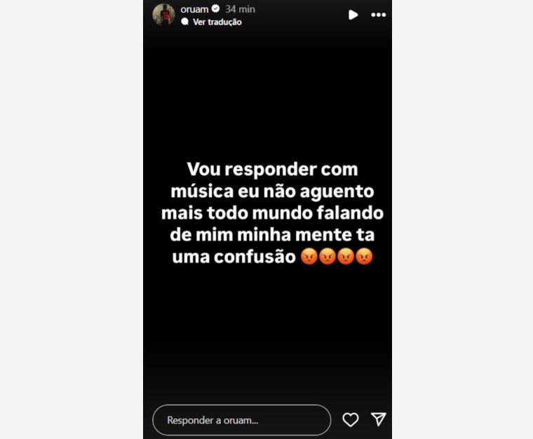 Oruam deixa mensagem no Instagram após ser solto no Rio.