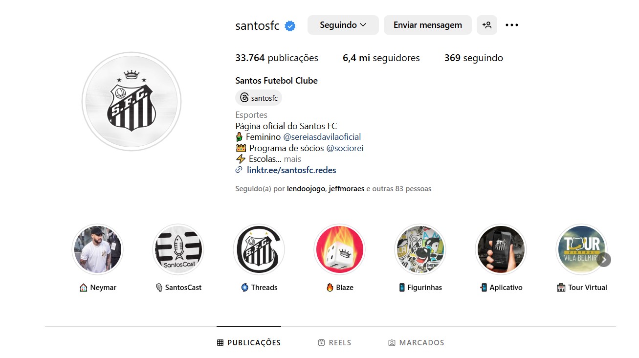 O clube aumentou exponencialmente o número de seus seguidores no instagram 