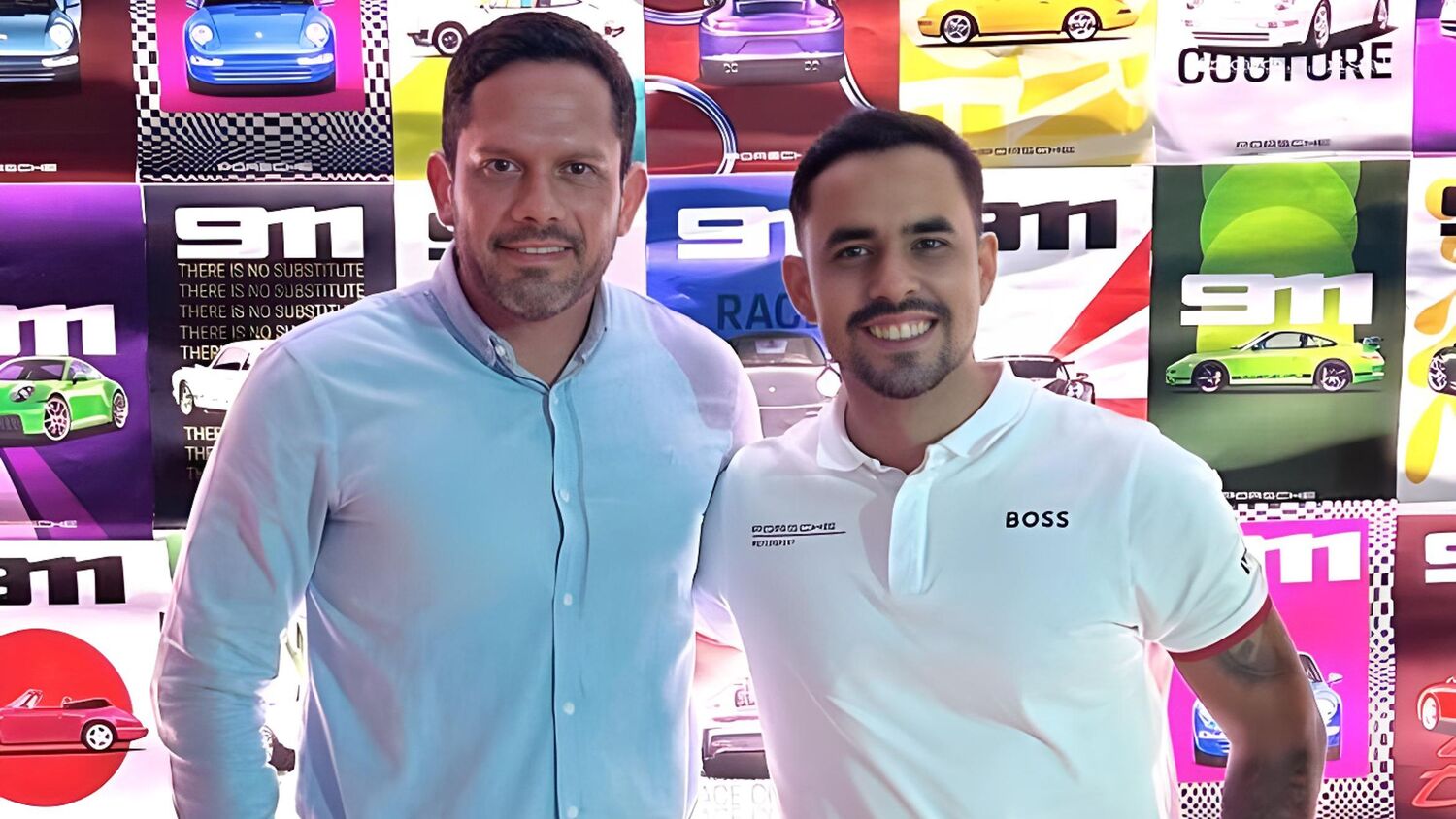 Ricardo Cristaldo, gerente de Vendas da Porsche Campo Grande, e Marcello Tavares, gerente de Pós-Venda, durante o lançamento do novo 911 no espaço da marca na capital sul-mato-grossense.