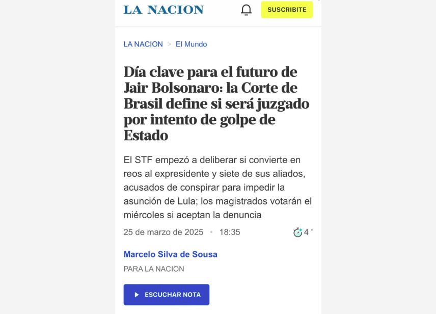 Argentino La Nación diz que Bolsonaro 'surpreendeu ao chegar para acompanhar o início do processo'