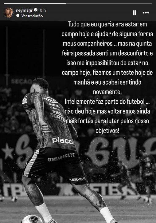 O craque lamentou não estar em campo na final contra o Corinthians 