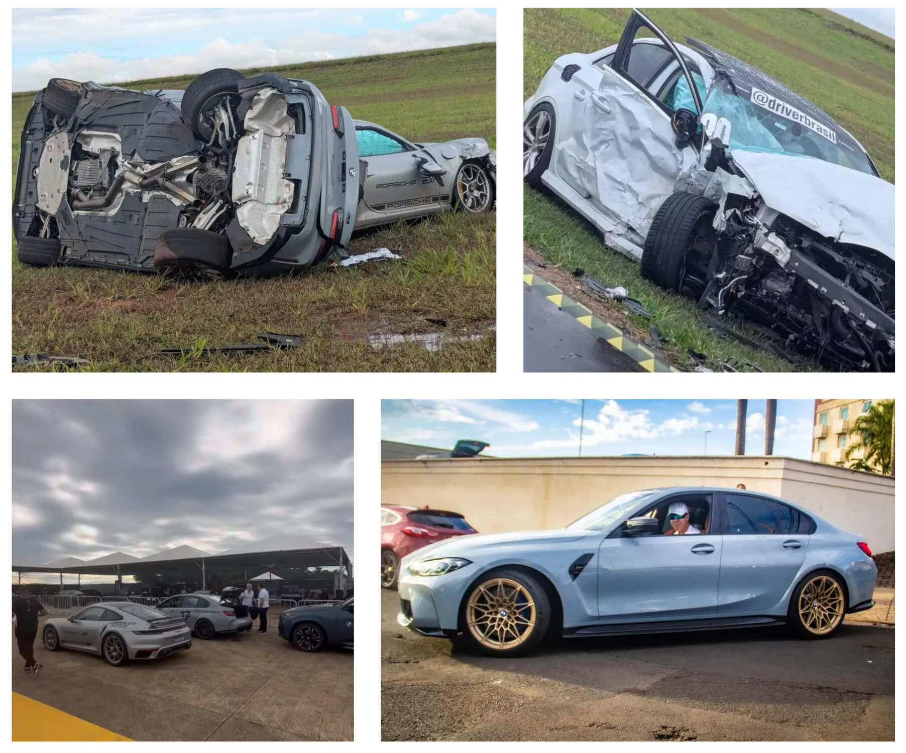 Veículos envolvidos no acidente que vitimou o pecuarista Wilson Coelho Neto, de 48 anos, durante o evento Driver Top Speed 2025, na pista da Embraer GPX, em Gavião Peixoto (SP). 