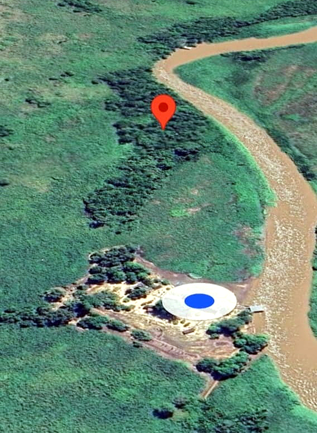 Local onde foi encontrado o corpo do caseiro, distante 280m do pesqueiro, Pantanal de Miranda