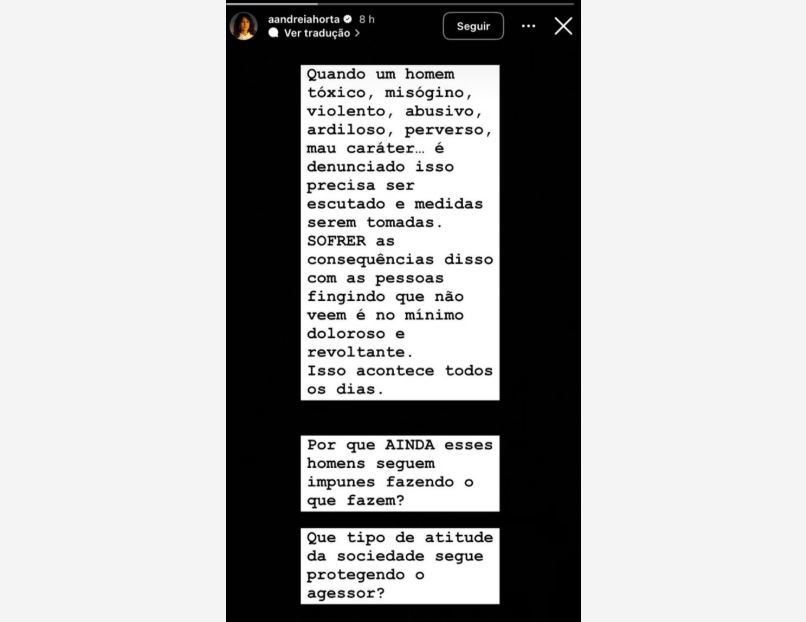 Andreia Horta fala sobre machismo no Instagram e fãs interpretam como indireta a Cauã Reymond