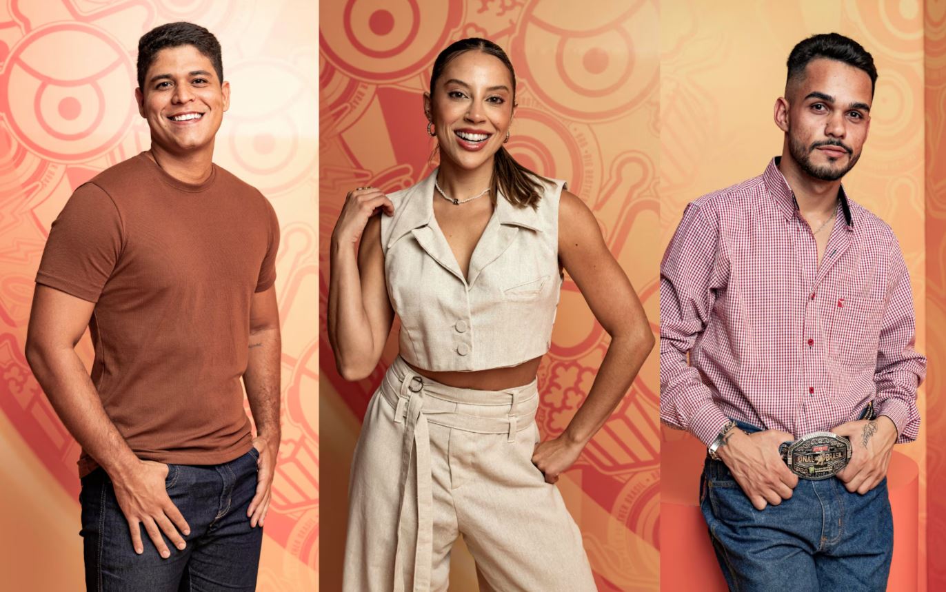 Finalistas do BBB 25: Guilherme, Renata e João Pedro.