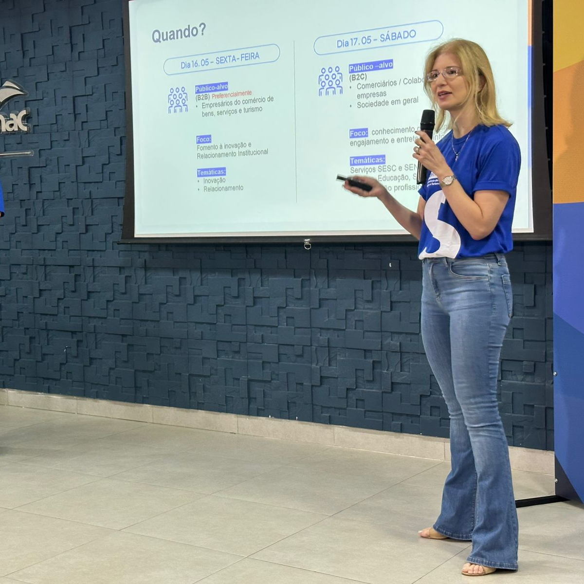 Jordana Duenha, diretora de Educação Profissional do Senac MS, apresenta a programação voltada à qualificação e formação profissional durante a Semana S do Comércio