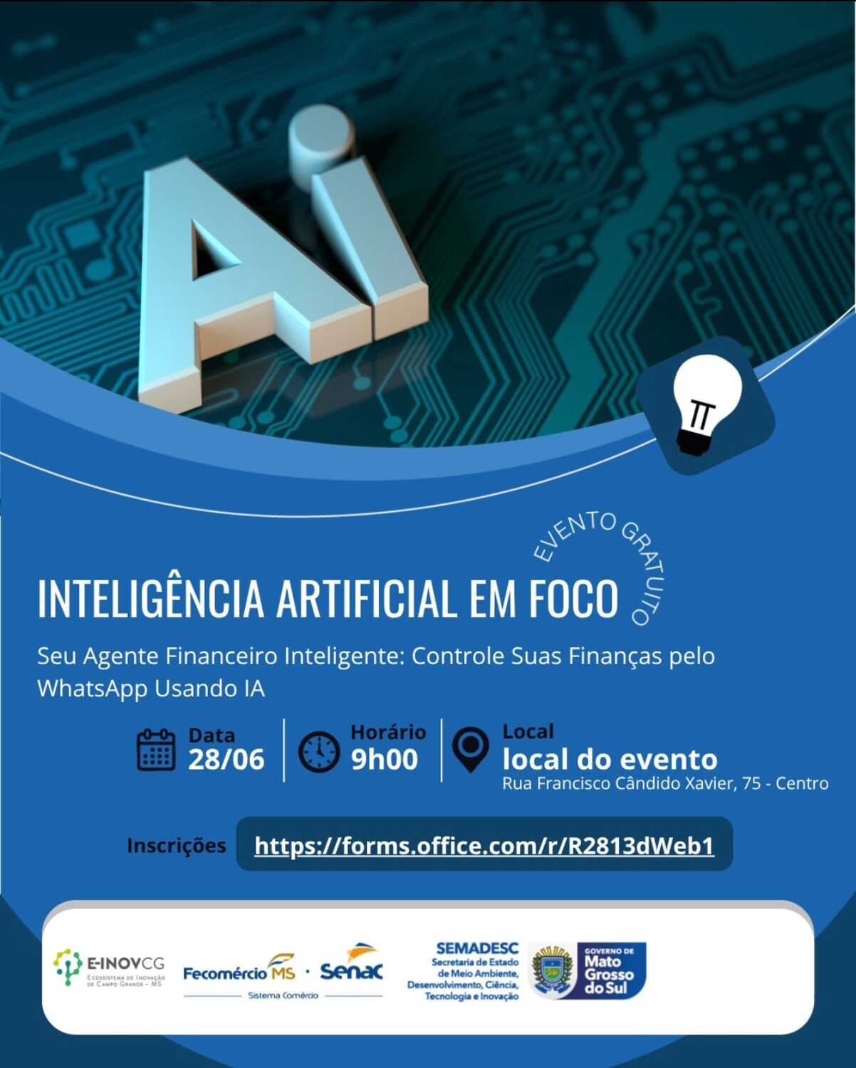 Workshop gratuito com foco em IA para controle financeiro via WhatsAp