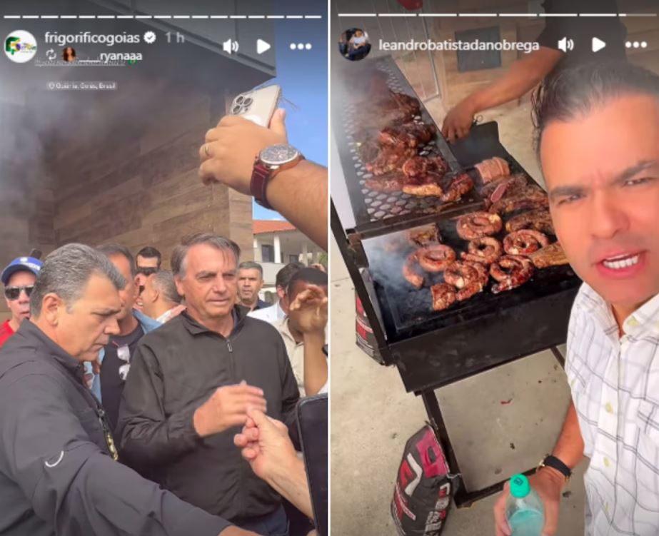 Bolsonaro durante churrasco no Frigorífico Goiás, do empresário Leandro Batista da Nóbrega