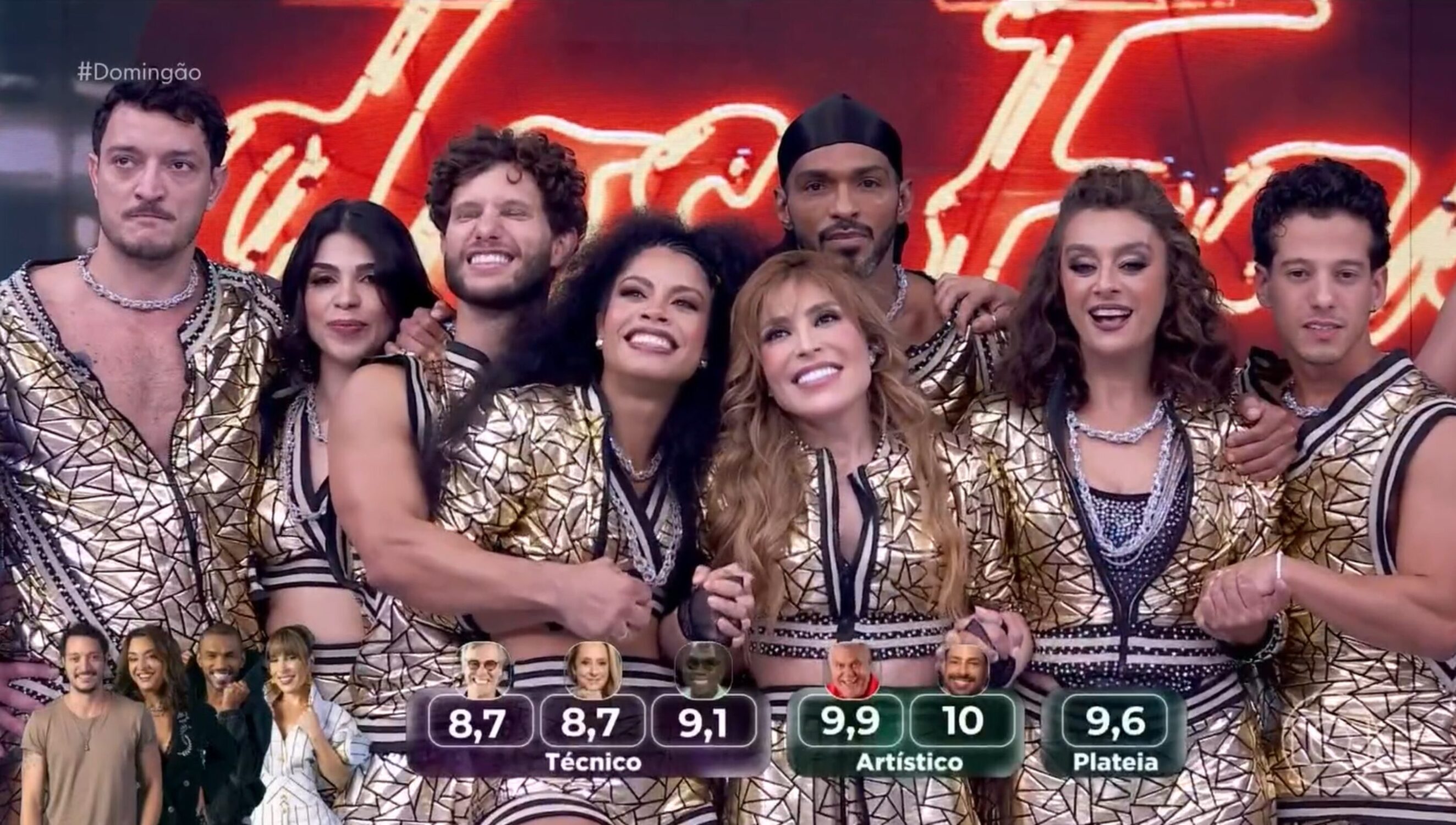 Participantes da 'Dança dos Famosos' do 'Domingão Com Huck' durante o programa exibido neste domingo, 24 de agosto de 2025.