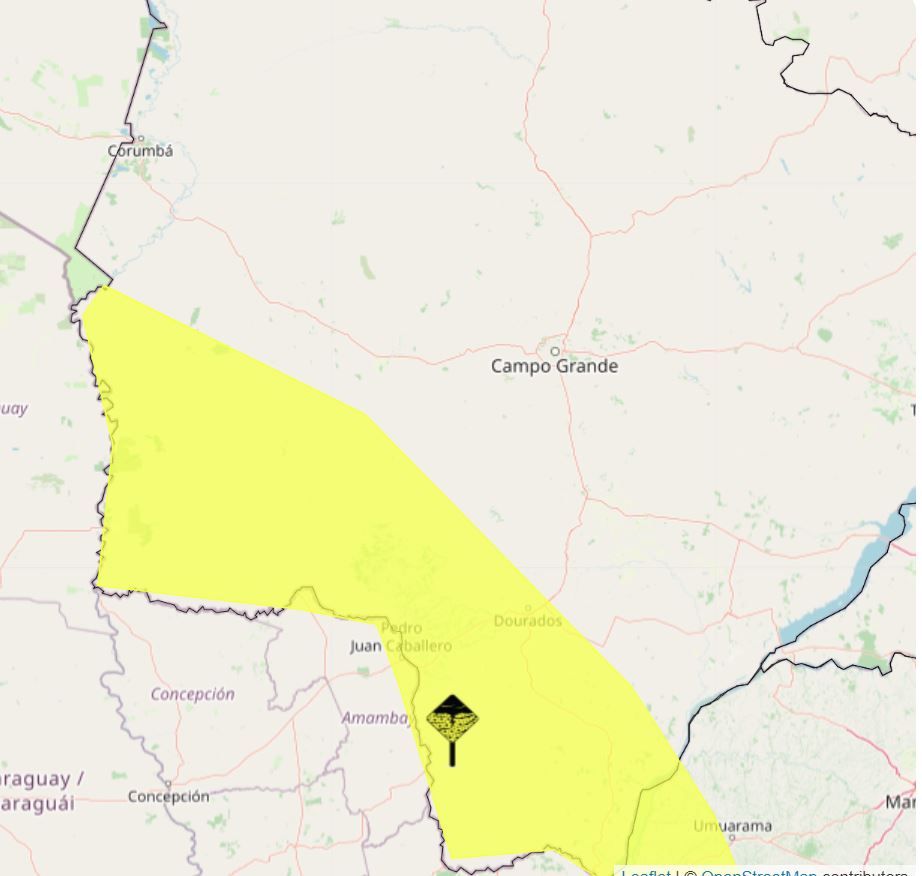 O INMET emitiu alerta amarelo para chuva neste sábado em algumas regiões do estado