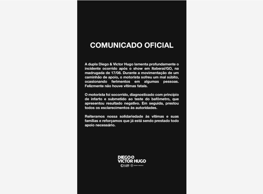 Nota de posicionamento da dupla Diego e Victor Hugo. 