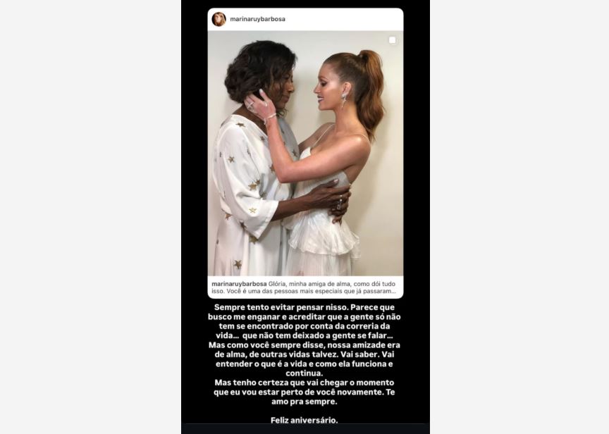 Homenagem de Marina Ruy Barbosa a Glória Maria. 