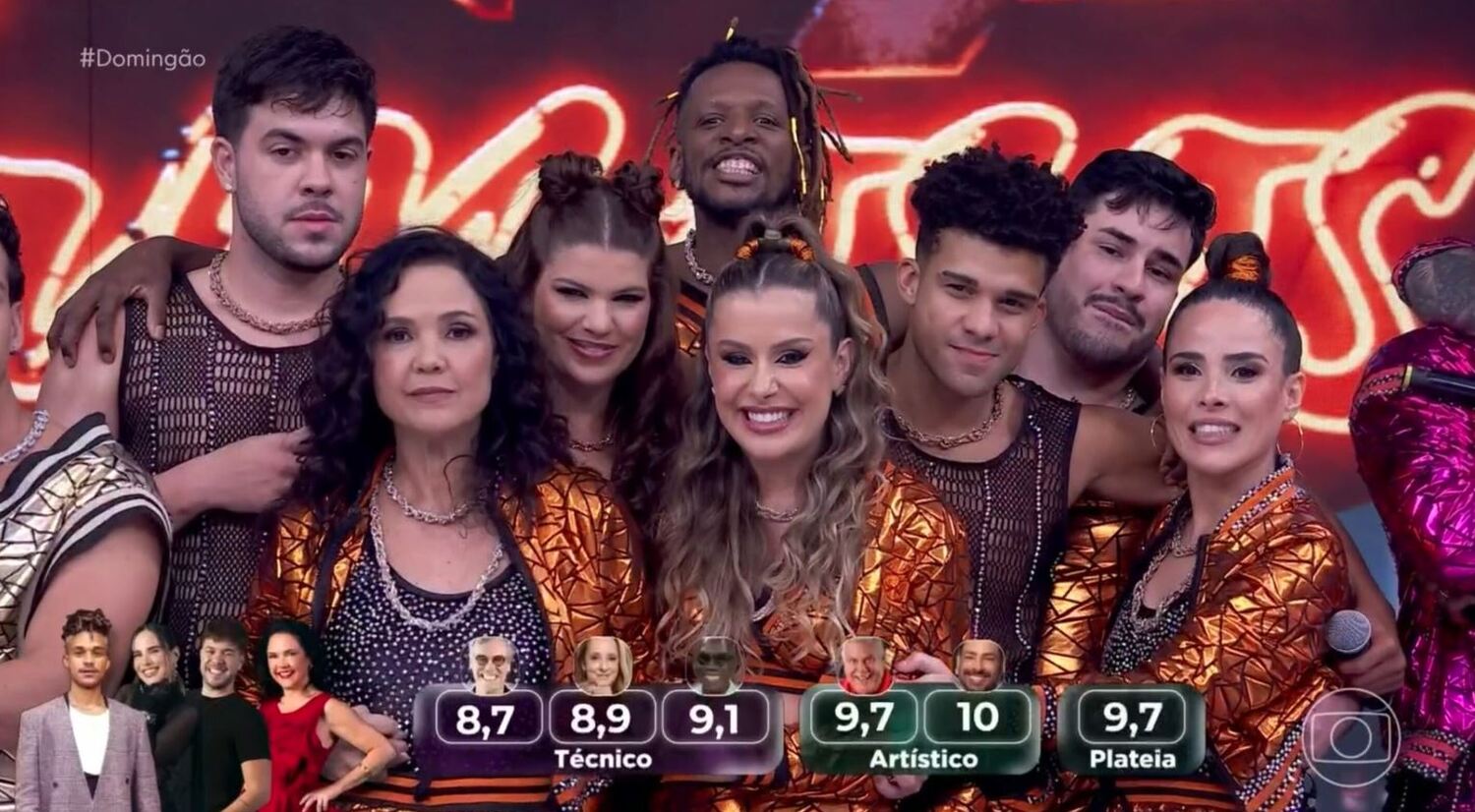 Participantes da 'Dança dos Famosos' do 'Domingão Com Huck' durante o programa exibido neste domingo, 24 de agosto de 2025.