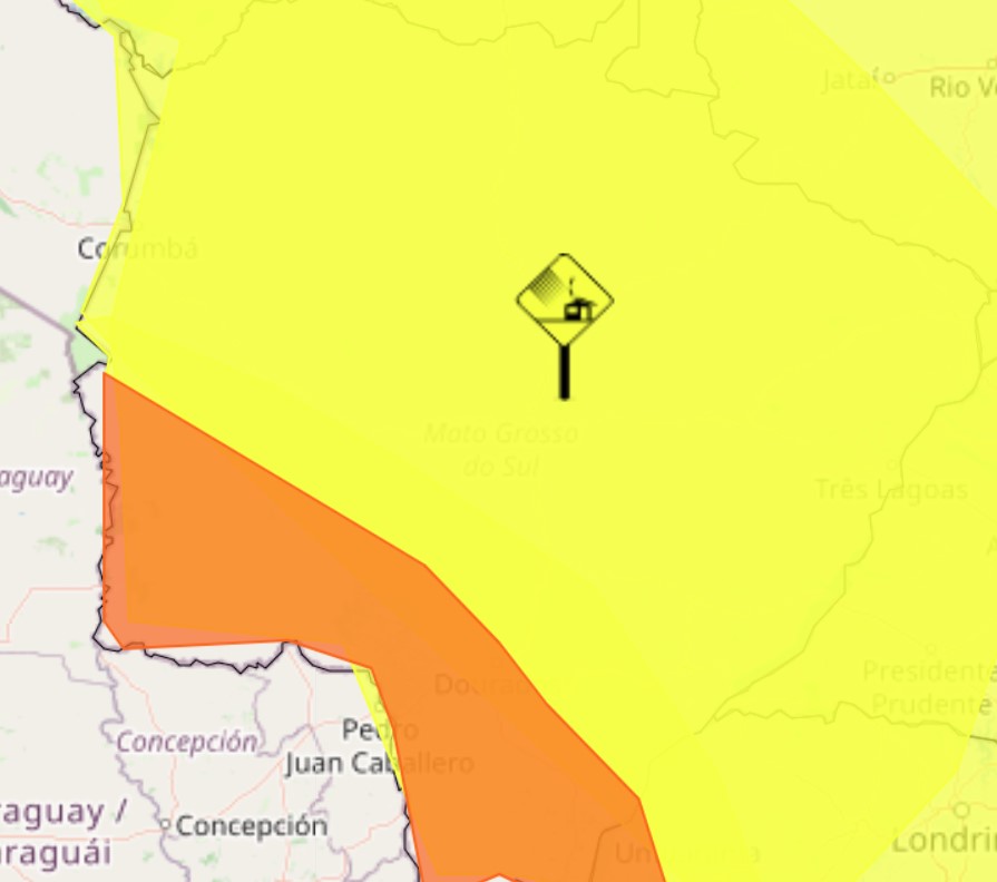 O Inmet emitiu alertas amarelo e laranja para possibilidade de chuva em Mato Grosso do Sul