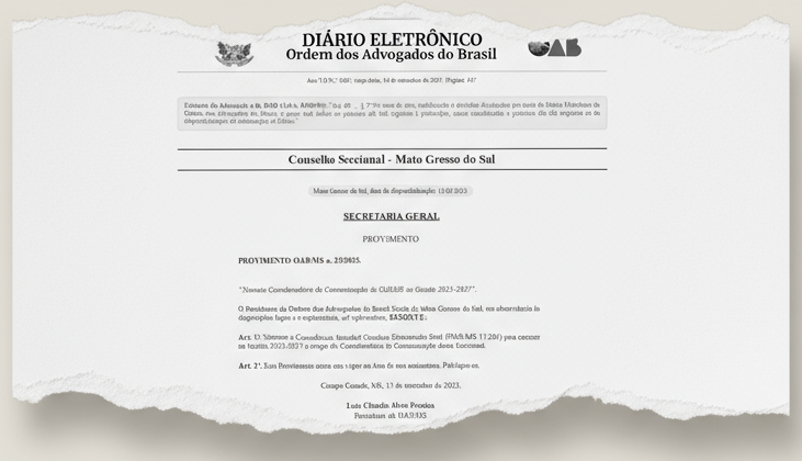 Publicação no Diário Eletrônico da OAB oficializa a nomeação de Caroline Karmouche Beal como coordenadora de comunicação da seccional sul-mato-grossense.