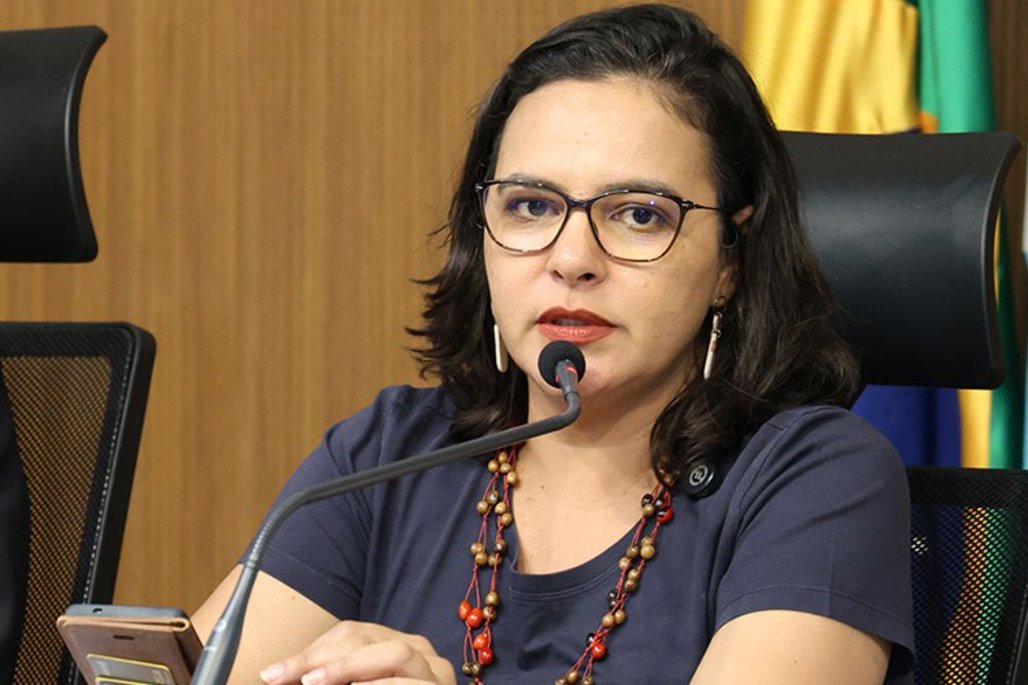 Deputada estadual Gleice Jane durante fala no encontro que debateu o acesso ao crédito e a valorização da agricultura familiar.