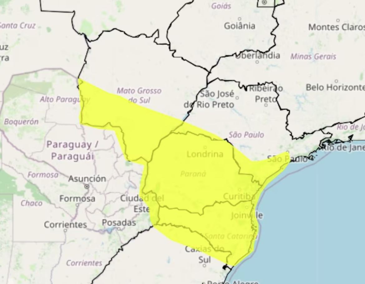 Inmet emite alerta para tempestades no Brasil; também está vigente aviso para baixa umidade do ar. Foto: Reprodução/Inmet
