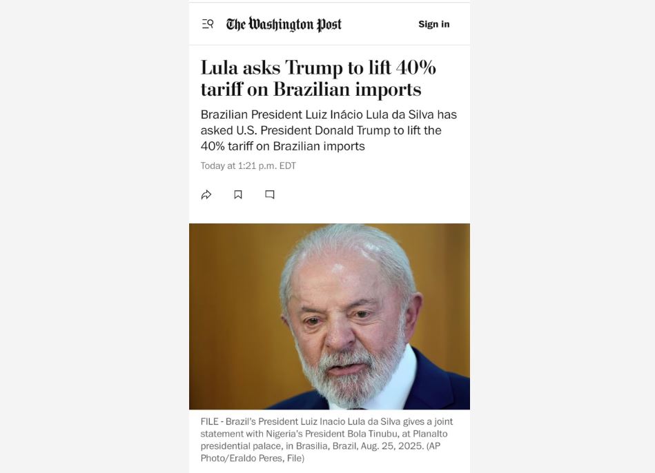 O Washington Post mencionou que Lula reiterou convite para a COP 30.