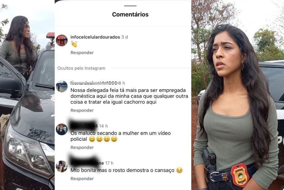 Delegada Thays de Bessa durante entrevista em Dourados, alvo de comentários racistas e machistas nas redes sociais (Foto: Reprodução/Redes sociais)
