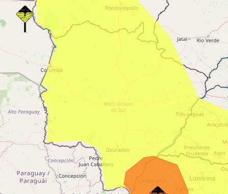 O INMET emitiu alerta amarelo para pancadas de chuva em Mato Grosso do Sul