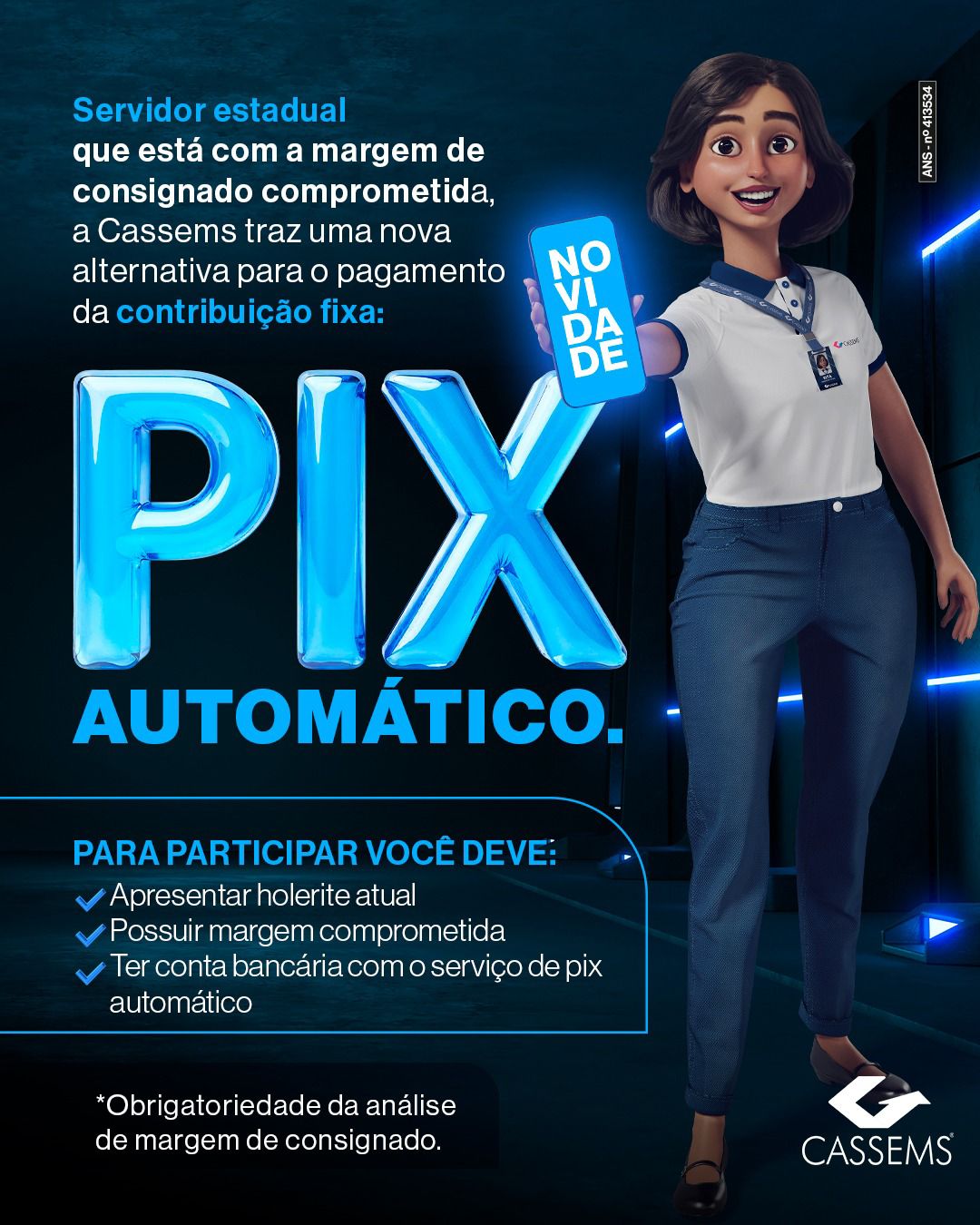 Cassems lança Pix Automático para servidores com margem consignada comprometida manterem seus planos ativos.