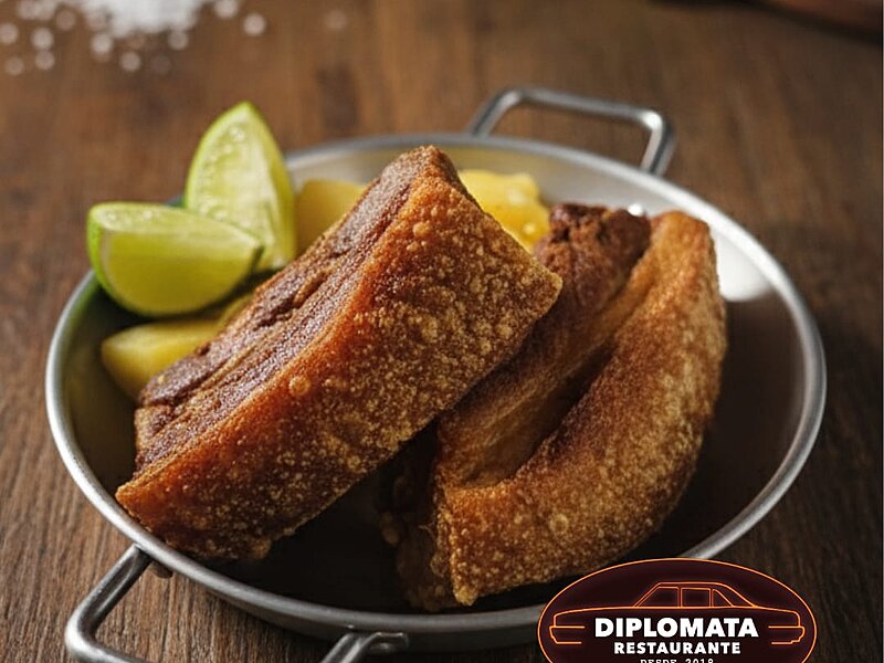 Torresmo pururuca com mandioca cozida e limão: a simplicidade certeira do prato do Diplomata Restaurante na categoria comida de boteco.