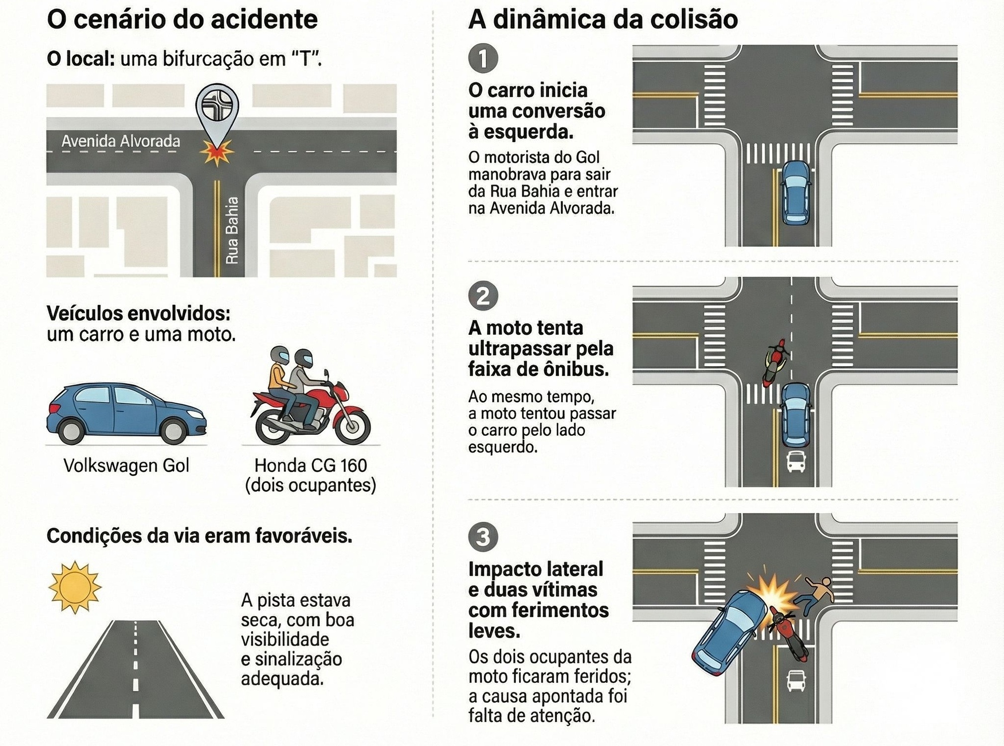 Moto colide com Gol em tentativa de ultrapassagem no Jardim dos Estados; dois ficam levemente feridos.