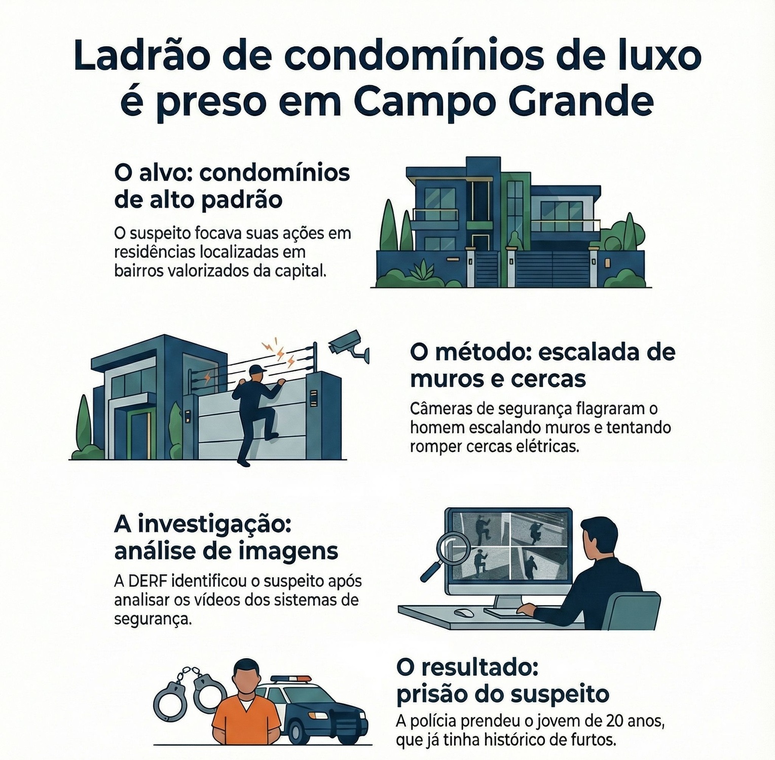 Viaturas da DERF durante operação em Campo Grande para prender suspeito de invasões a condomínios de luxo.